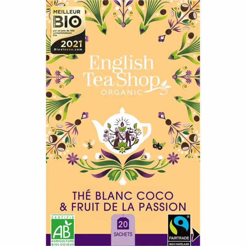 Thé blanc coco et fruit de la passion bio English tea 20 sachets