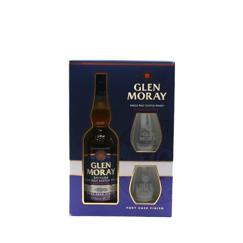 Whisky glen moray single malt speyside ecosse port cask  coffret 2 verres 40° 70cl 