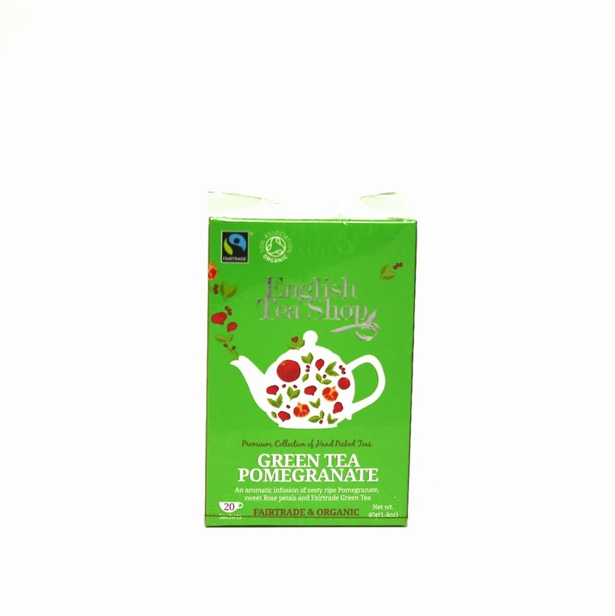 the green and organic pomegranate english tea shop 20 sachets