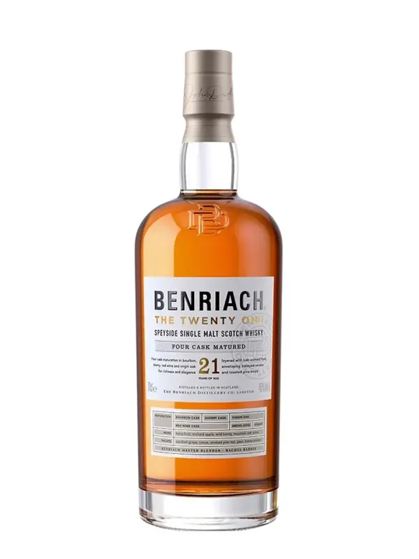 Benriach whisky, single malt, speyside, 21 years old scotland 70 cl 46°