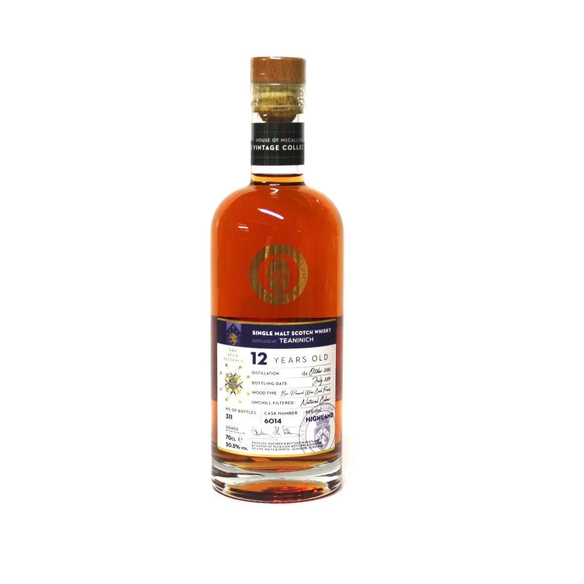 whisky teaninich 12 ans single malt ecosse house of mc callum  vintage 70cl 50.50°