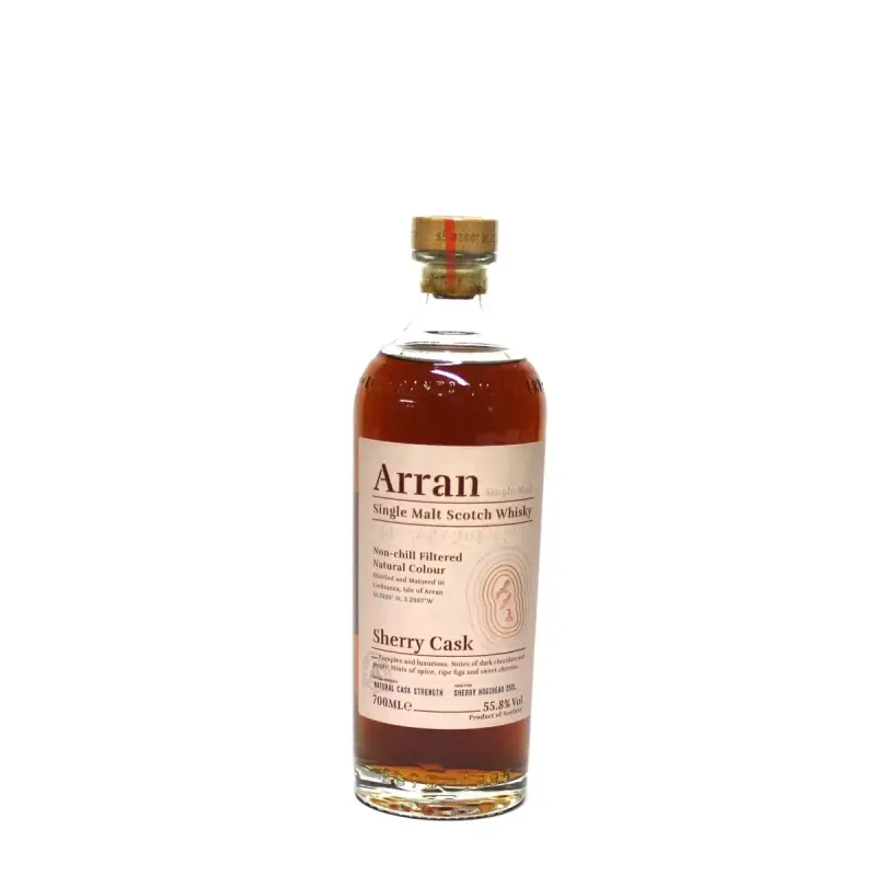 Whisky arran,non filtre, isle of arran, ecosse, sherry cask 55.8° 70cl
